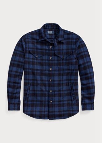 Navy Herren Ralph Lauren Plaid Wool-blend Overshirt Shirts