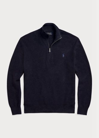 Navyblaue Ralph Lauren Pullover aus Baumwolle mit Viertelreißverschluss und Netzstrick für Herren Navyblaue Ralph Lauren Pullover aus Baumwolle mit Viertelreißverschluss und Netzstrick für Herren