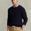 Navyblaue Ralph Lauren Pullover aus Baumwolle mit Zopfmuster für Herren Navyblaue Ralph Lauren Pullover aus Baumwolle mit Zopfmuster für Herren