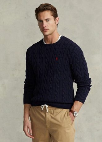 Navyblaue Ralph Lauren Pullover aus Baumwolle mit Zopfmuster für Herren Navyblaue Ralph Lauren Pullover aus Baumwolle mit Zopfmuster für Herren
