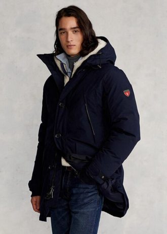 Navyblaue wasserabweisende Daunenparka-Jacken von Ralph Lauren für Herren Navyblaue wasserabweisende Daunenparka-Jacken von Ralph Lauren für Herren