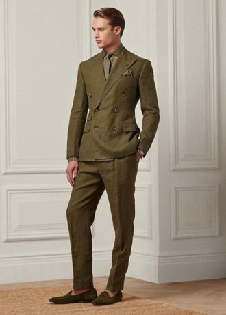 Olivgrüne Anzughose aus Leinen von Ralph Lauren Gregory für Herren