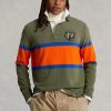 Olivgrüne gestreifte Rugby-Poloshirts von Ralph Lauren im Classic Fit für Herren Olivgrüne gestreifte Rugby-Poloshirts von Ralph Lauren im Classic Fit für Herren