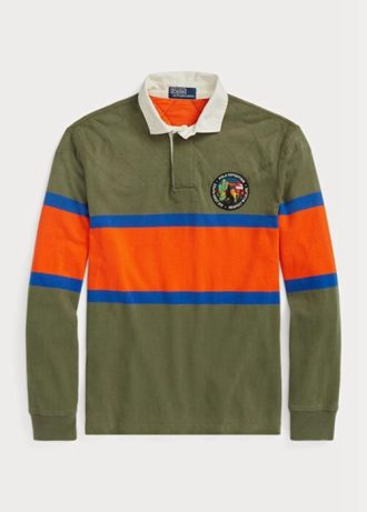 Olivgrüne gestreifte Rugby-Poloshirts von Ralph Lauren im Classic Fit für Herren Olivgrüne gestreifte Rugby-Poloshirts von Ralph Lauren im Classic Fit für Herren