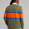 Olivgrüne gestreifte Rugby-Poloshirts von Ralph Lauren im Classic Fit für Herren Olivgrüne gestreifte Rugby-Poloshirts von Ralph Lauren im Classic Fit für Herren