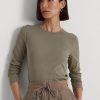 Olivgrüne Langarmshirts aus Baumwollmischung für Damen von Ralph Lauren Olivgrüne Langarmshirts aus Baumwollmischung für Damen von Ralph Lauren