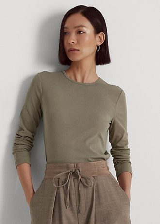 Olivgrüne Langarmshirts aus Baumwollmischung für Damen von Ralph Lauren Olivgrüne Langarmshirts aus Baumwollmischung für Damen von Ralph Lauren