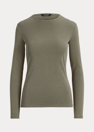 Olivgrüne Langarmshirts aus Baumwollmischung für Damen von Ralph Lauren Olivgrüne Langarmshirts aus Baumwollmischung für Damen von Ralph Lauren