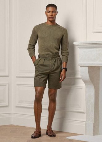 Olivgrüne, maßgeschneiderte Stretch-Chino-Shorts von Ralph Lauren für Herren
