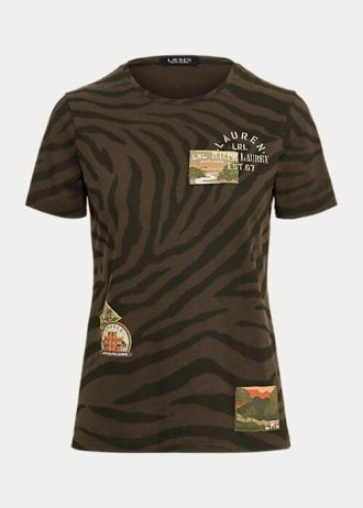 Olivgrüne Poloshirts aus Jersey mit Zebra-Print für Damen von Ralph Lauren Olivgrüne Poloshirts aus Jersey mit Zebra-Print für Damen von Ralph Lauren