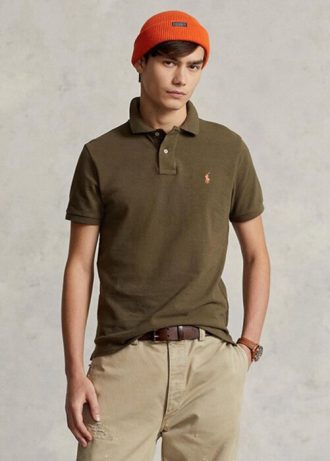 Olivgrüne Poloshirts aus Mesh für Herren von Ralph Lauren im Custom Slim Fit