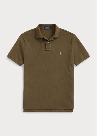 Olivgrüne Poloshirts aus Mesh für Herren von Ralph Lauren im Custom Slim Fit