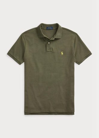 Olivgrüne Poloshirts aus Mesh für Herren von Ralph Lauren im Custom Slim Fit Olivgrüne Poloshirts aus Mesh für Herren von Ralph Lauren im Custom Slim Fit
