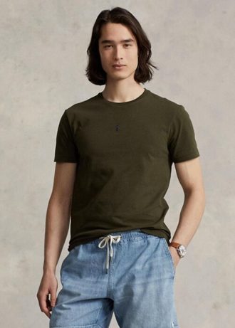 Olivgrüne Poloshirts für Herren von Ralph Lauren in Slim Fit mit Rundhalsausschnitt