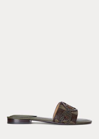 Olivgrüne Ralph Lauren Alegra Flache Schuhe aus Haircalf mit Zebra-Print für Damen