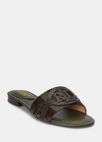 Olivgrüne Ralph Lauren Alegra Flache Schuhe aus Haircalf mit Zebra-Print für Damen