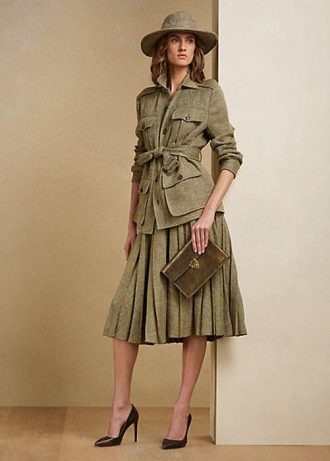 Olivgrüne Ralph Lauren Arnav Plissee-Röcke aus Broken-Twill für Damen