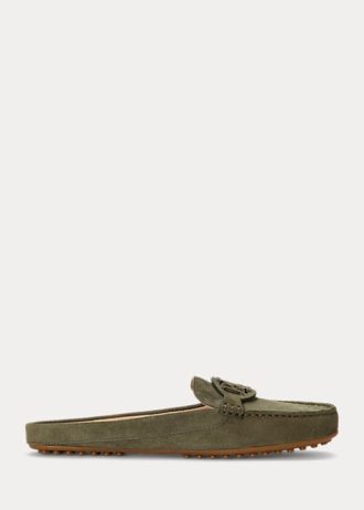 Olivgrüne Ralph Lauren Brynn Wildleder-Fahrer-Flachschuhe für Damen Olivgrüne Ralph Lauren Brynn Wildleder-Fahrer-Flachschuhe für Damen