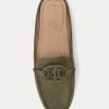 Olivgrüne Ralph Lauren Brynn Wildleder-Fahrer-Flachschuhe für Damen Olivgrüne Ralph Lauren Brynn Wildleder-Fahrer-Flachschuhe für Damen