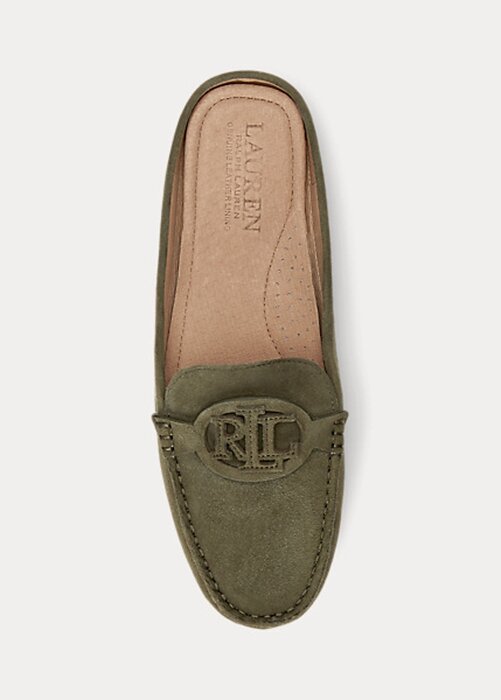 Olivgrüne Ralph Lauren Brynn Wildleder-Fahrer-Flachschuhe für Damen Olivgrüne Ralph Lauren Brynn Wildleder-Fahrer-Flachschuhe für Damen