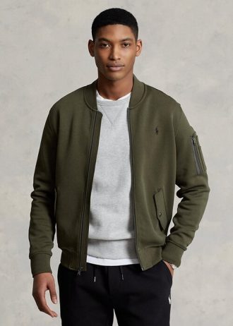 Olivgrüne Ralph Lauren Doppelstrick-Bomberjacken für Herren