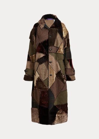 Olivgrüne Ralph Lauren Harmon Patchwork-Shearling-Mäntel für Damen Olivgrüne Ralph Lauren Harmon Patchwork-Shearling-Mäntel für Damen