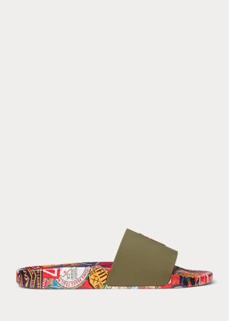 Olivgrüne Ralph Lauren Hausschuhe mit Patch-Print für Herren