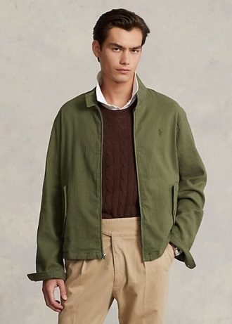 Olivgrüne Ralph Lauren Jacken aus Leinenmischung mit Fischgrätenmuster für Herren