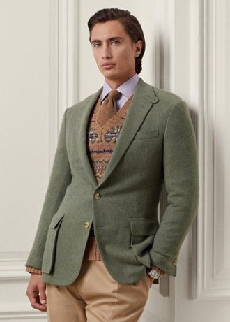 Olivgrüne Ralph Lauren Kent Handgefertigte Sportblazer aus Kaschmir für Herren