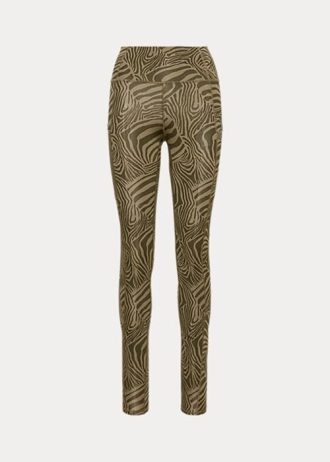 Olivgrüne Ralph Lauren Leggings aus Stretch-Jersey mit Zebra-Print für Damen