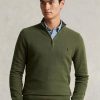 Olivgrüne Ralph Lauren Pullover aus Baumwolle mit Viertelreißverschluss und Netzstrick für Herren