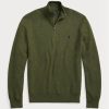 Olivgrüne Ralph Lauren Pullover aus Baumwolle mit Viertelreißverschluss und Netzstrick für Herren