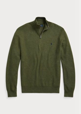 Olivgrüne Ralph Lauren Pullover aus Baumwolle mit Viertelreißverschluss und Netzstrick für Herren Olivgrüne Ralph Lauren Pullover aus Baumwolle mit Viertelreißverschluss und Netzstrick für Herren