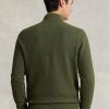 Olivgrüne Ralph Lauren Pullover aus Baumwolle mit Viertelreißverschluss und Netzstrick für Herren