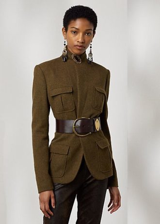 Olivgrüne Ralph Lauren Rhodri-Jacken aus Wollmischung für Damen