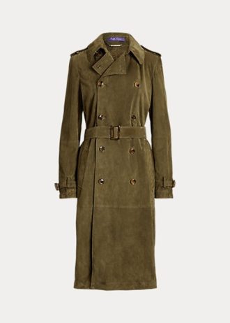 Olivgrüne Ralph Lauren Romilly Lamm-Wildledermäntel für Damen Olivgrüne Ralph Lauren Romilly Lamm-Wildledermäntel für Damen