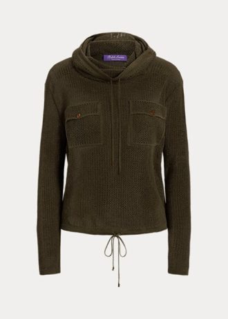 Olivgrüne Ralph Lauren Trichterhalspullover aus Seiden-Leinen-Mesh für Damen