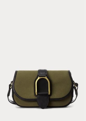 Olivgrüne Ralph Lauren Welington-Schultertaschen aus Canvas und Kalbsleder für Damen