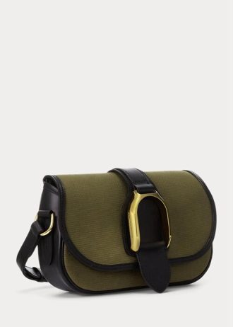 Olivgrüne Ralph Lauren Welington-Schultertaschen aus Canvas und Kalbsleder für Damen