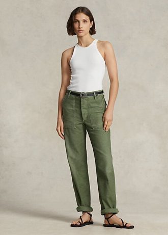 Olivgrüne Utility-Hose aus Baumwollsatin für Damen von Ralph Lauren Olivgrüne Utility-Hose aus Baumwollsatin für Damen von Ralph Lauren