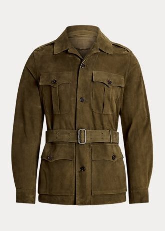 Olivgrüne Wildlederjacken mit Gürtel für Herren von Ralph Lauren