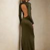 Olivgrünes langärmliges Abendkleid aus Seide von Ralph Lauren für Damen Olivgrünes langärmliges Abendkleid aus Seide von Ralph Lauren für Damen