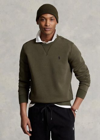 Olivgrünes, meliertes Doppelstrick-Sweatshirt von Ralph Lauren für Herren