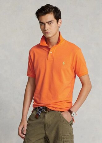 Orange Poloshirts aus Mesh für Herren von Ralph Lauren im Custom Slim Fit