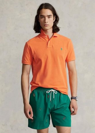Orange Poloshirts aus Mesh für Herren von Ralph Lauren im Custom Slim Fit