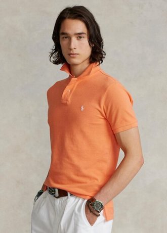 Orange Poloshirts aus Mesh für Herren von Ralph Lauren im Custom Slim Fit