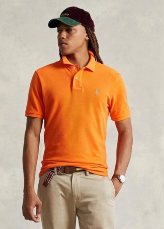 Orange Poloshirts aus Mesh für Herren von Ralph Lauren im Custom Slim Fit