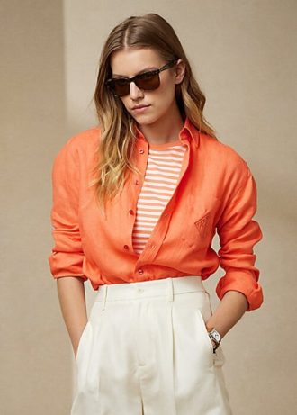 Orange Ralph Lauren Adrien Leinenhemden für Damen