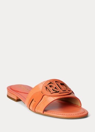Orange Ralph Lauren Alegra Flache Schuhe aus Leder mit Krokodilprägung für Damen Orange Ralph Lauren Alegra Flache Schuhe aus Leder mit Krokodilprägung für Damen