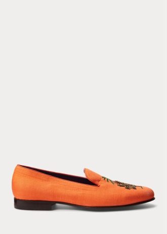 Orange Ralph Lauren Alonzo bestickte Leinenschuhe für Herren